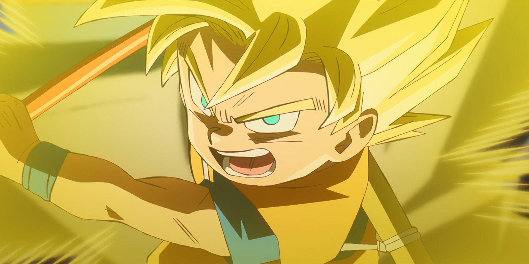 Super Saiyan Goku with his Power Pole in Dragon Ball DAIMA Episode 13