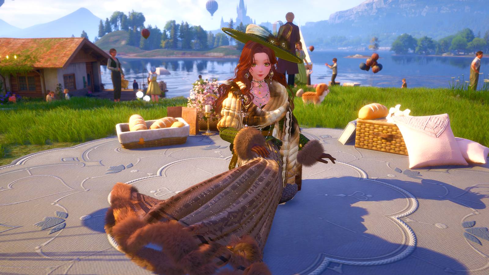 take a photo sitting on a picnic blanket in infinity nikki