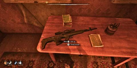 Take Whip Rifle from the Desk in Doctor's House Stalker 2