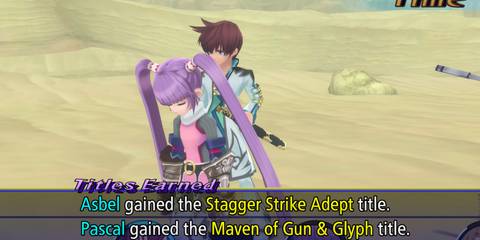 Tales of Graces f Sophie unlocking Stagger Strike Adept title.