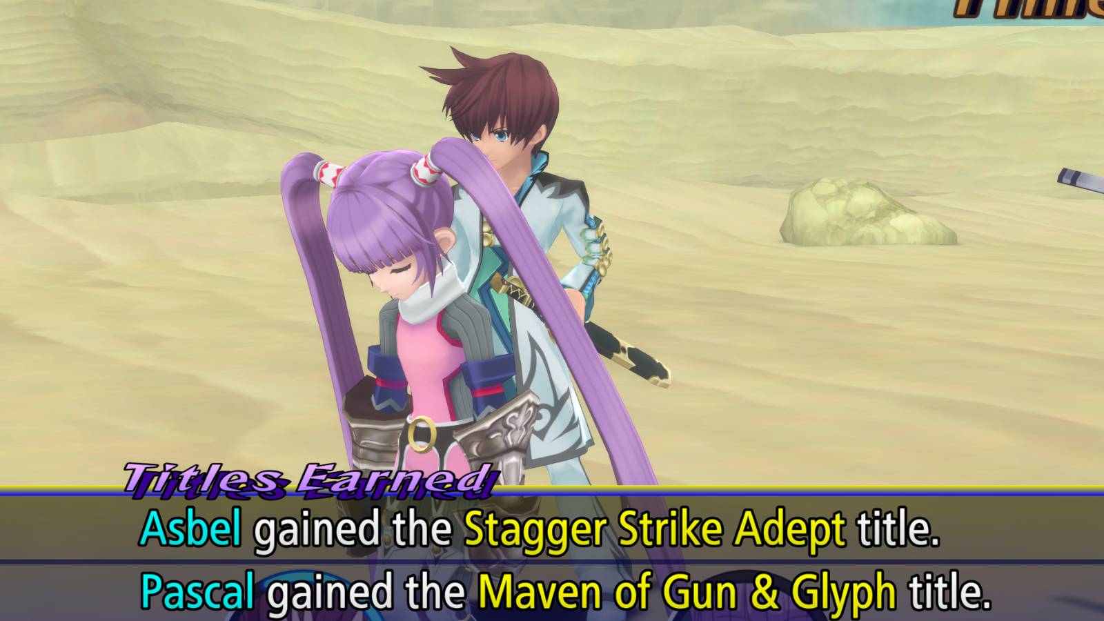 Tales of Graces f Sophie unlocking Stagger Strike Adept title.