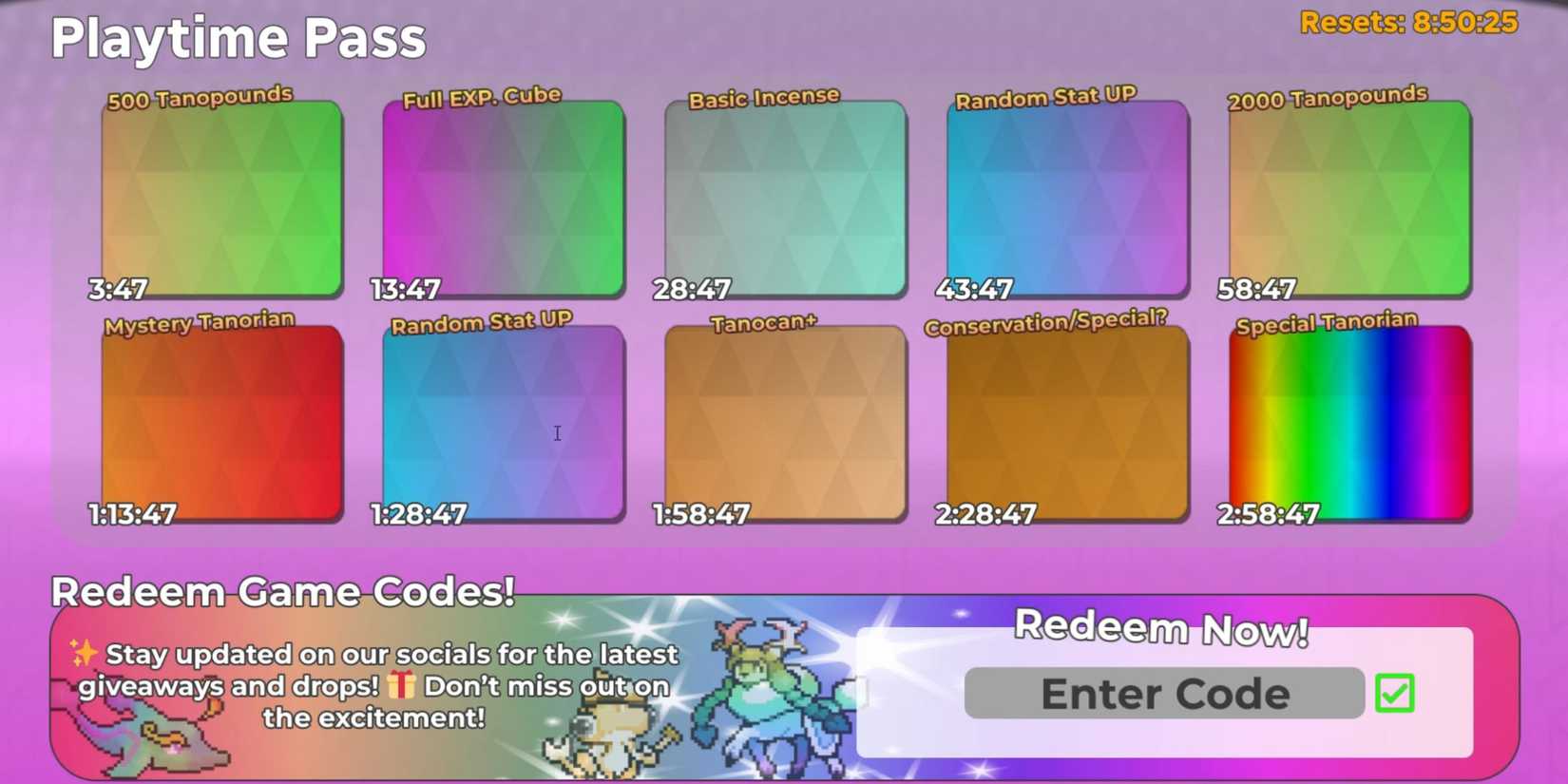 Tales Of Tanorio the codes tab