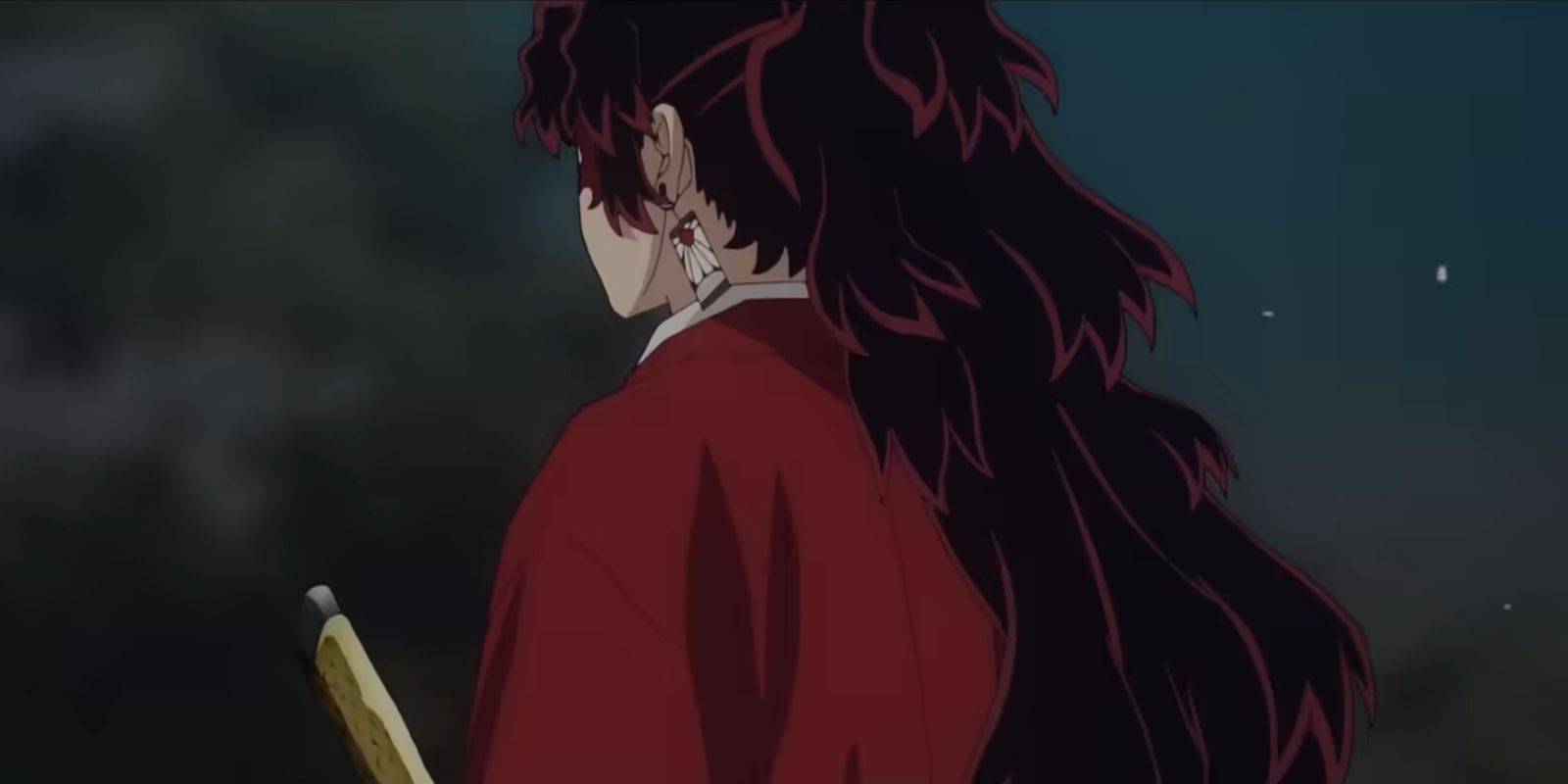 tanjiro kamado with long hair demon slayer