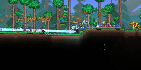 Terraria Charged Blaster Cannon blasting foes in forest biome