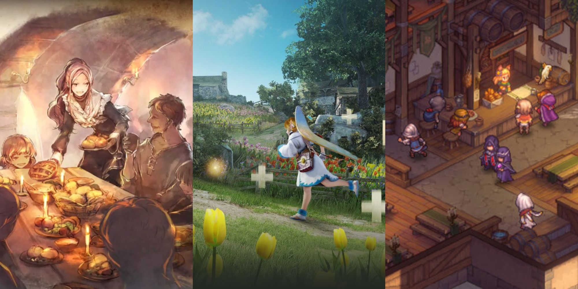 Octopath Traveler - CotC on left, Black Desert Mobile in centre and Sword of Convallaria on right