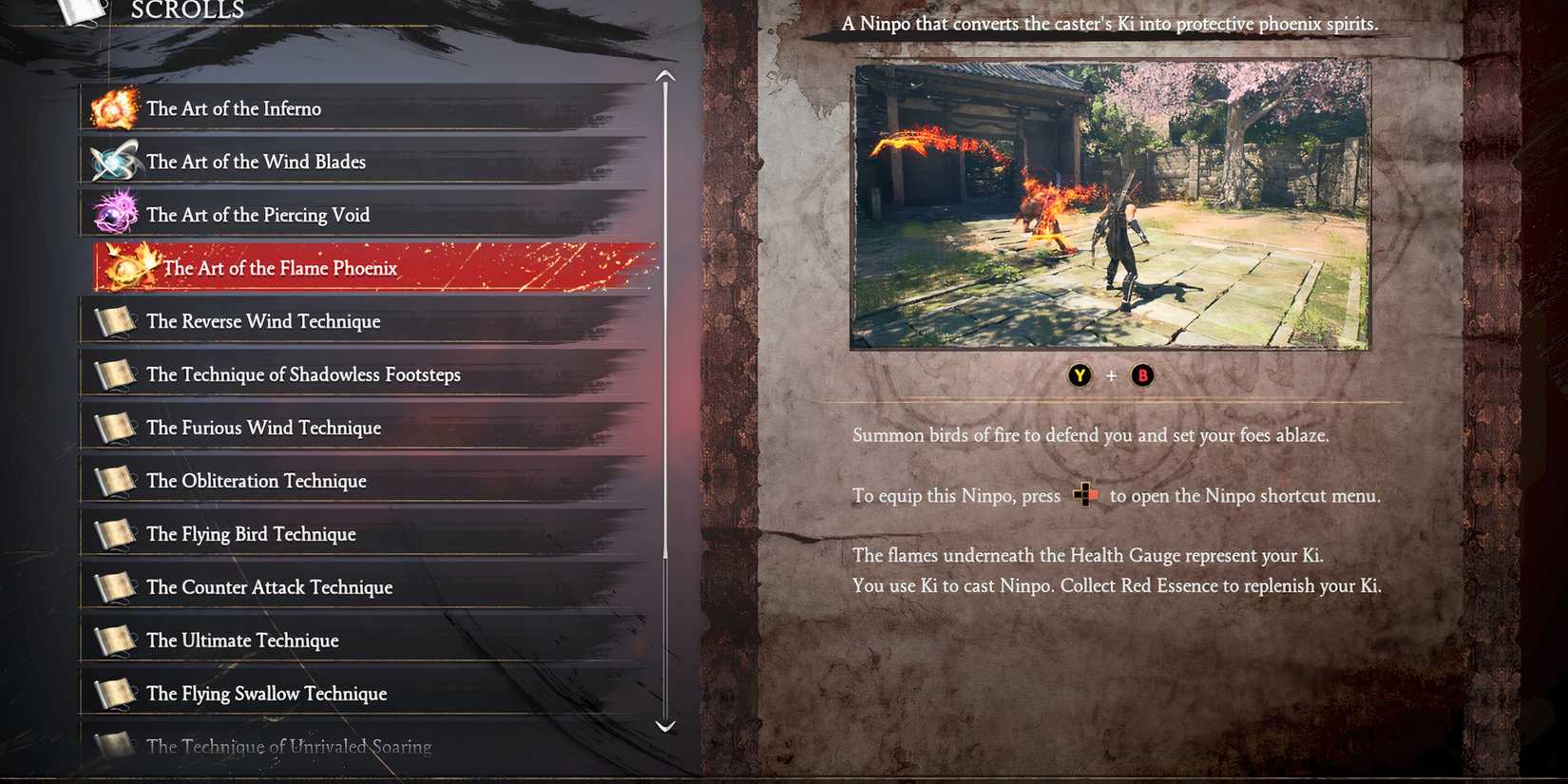 The Art of the Flame Phoenix Ninp move listing in Ninja Gaiden 2 Black