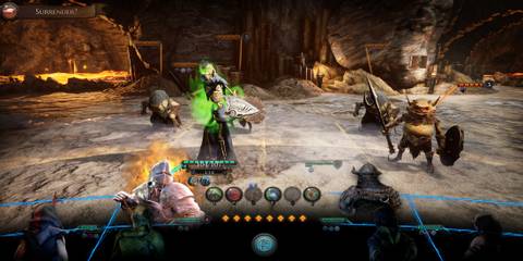 The Bard's Tale 4 Barrows Deep combat with multiple enemies