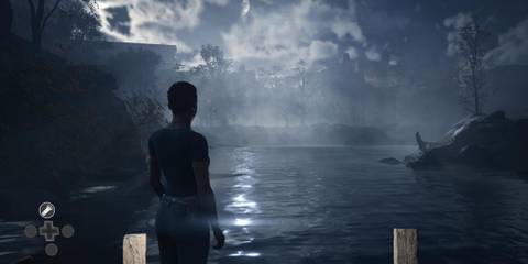 The Devil in Me Jamie Outside Castle in Distance Clouds Water