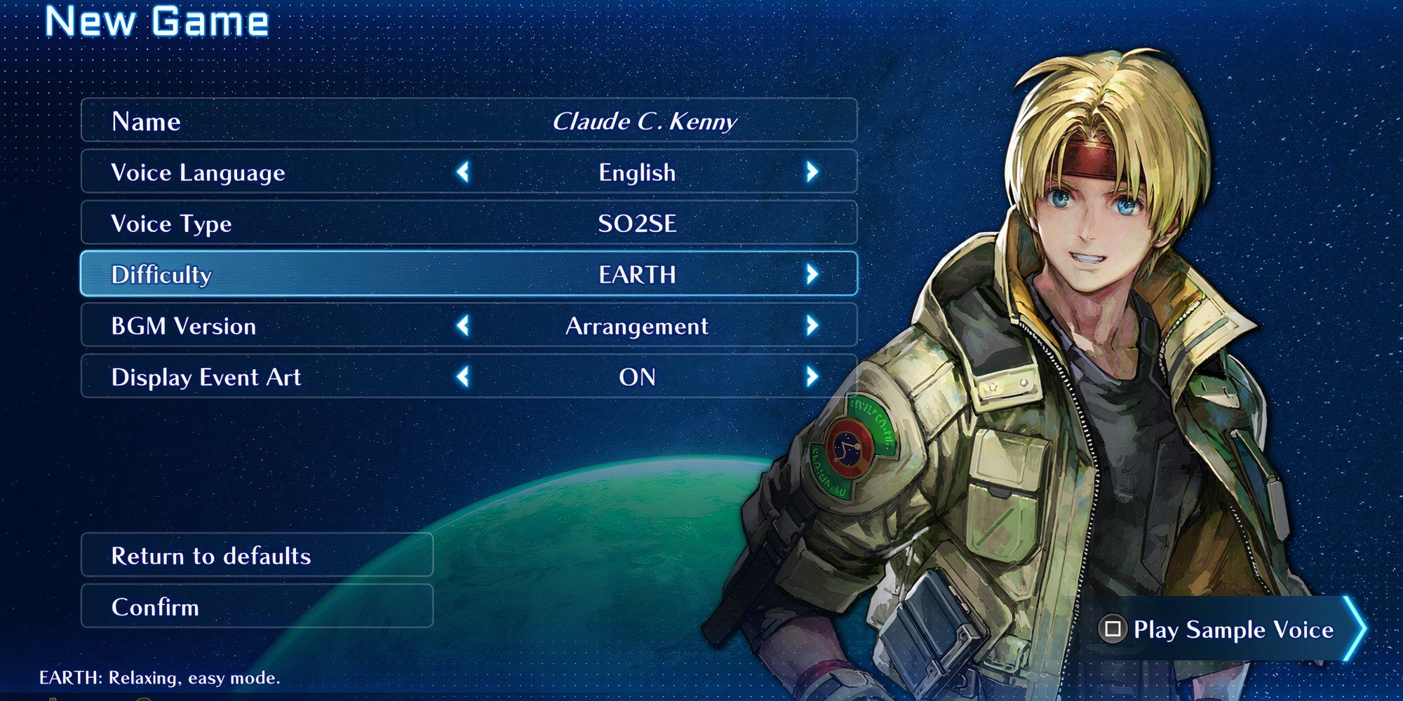 The difficulty menu in Star Ocean The Second Story R