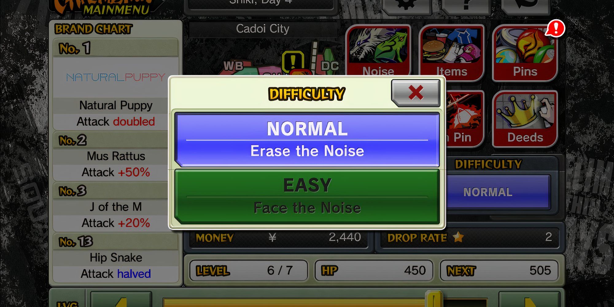 The difficulty menu in The World Ends With You Final Mix