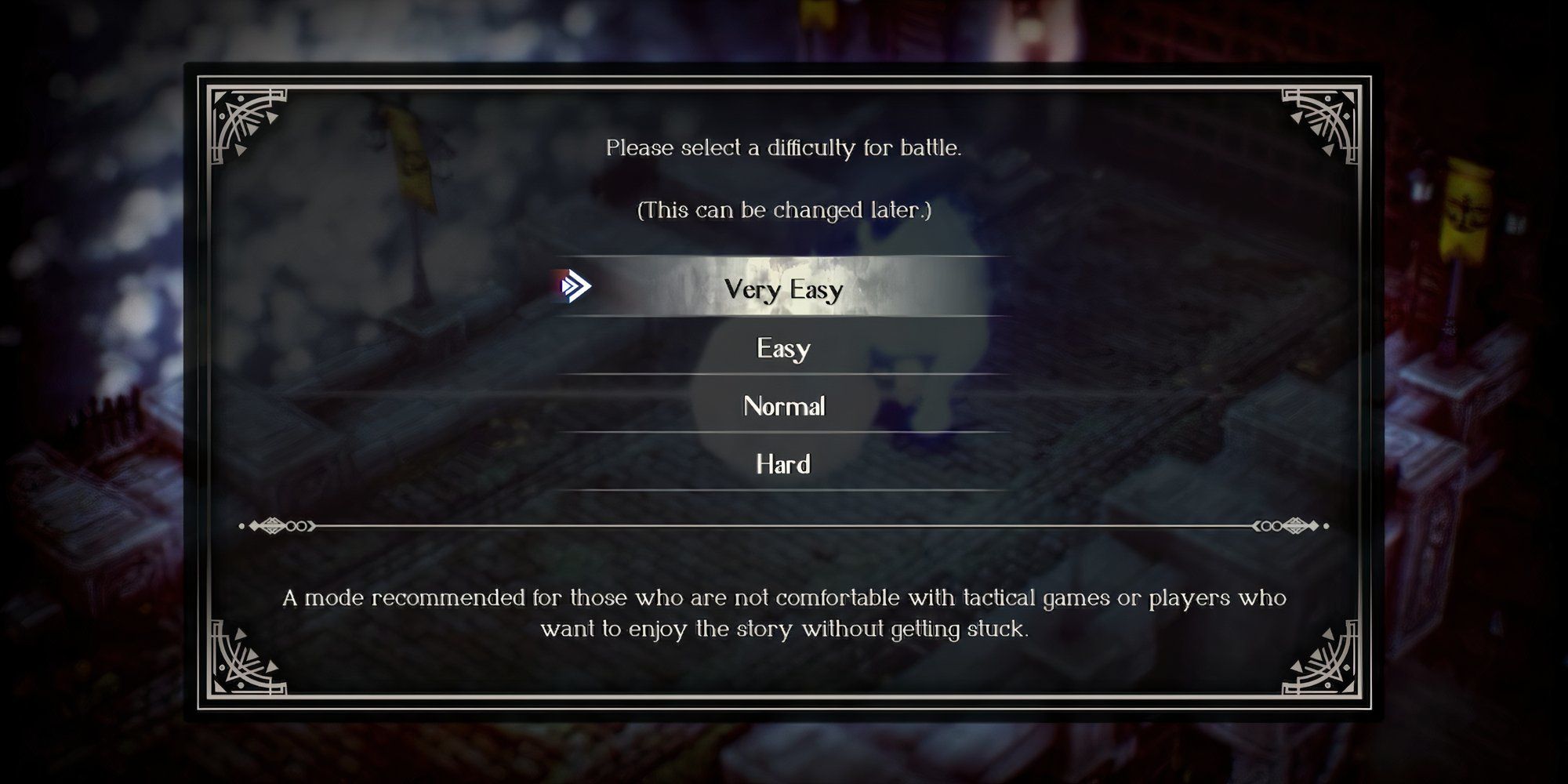 The difficulty menu in Triangle Strategy