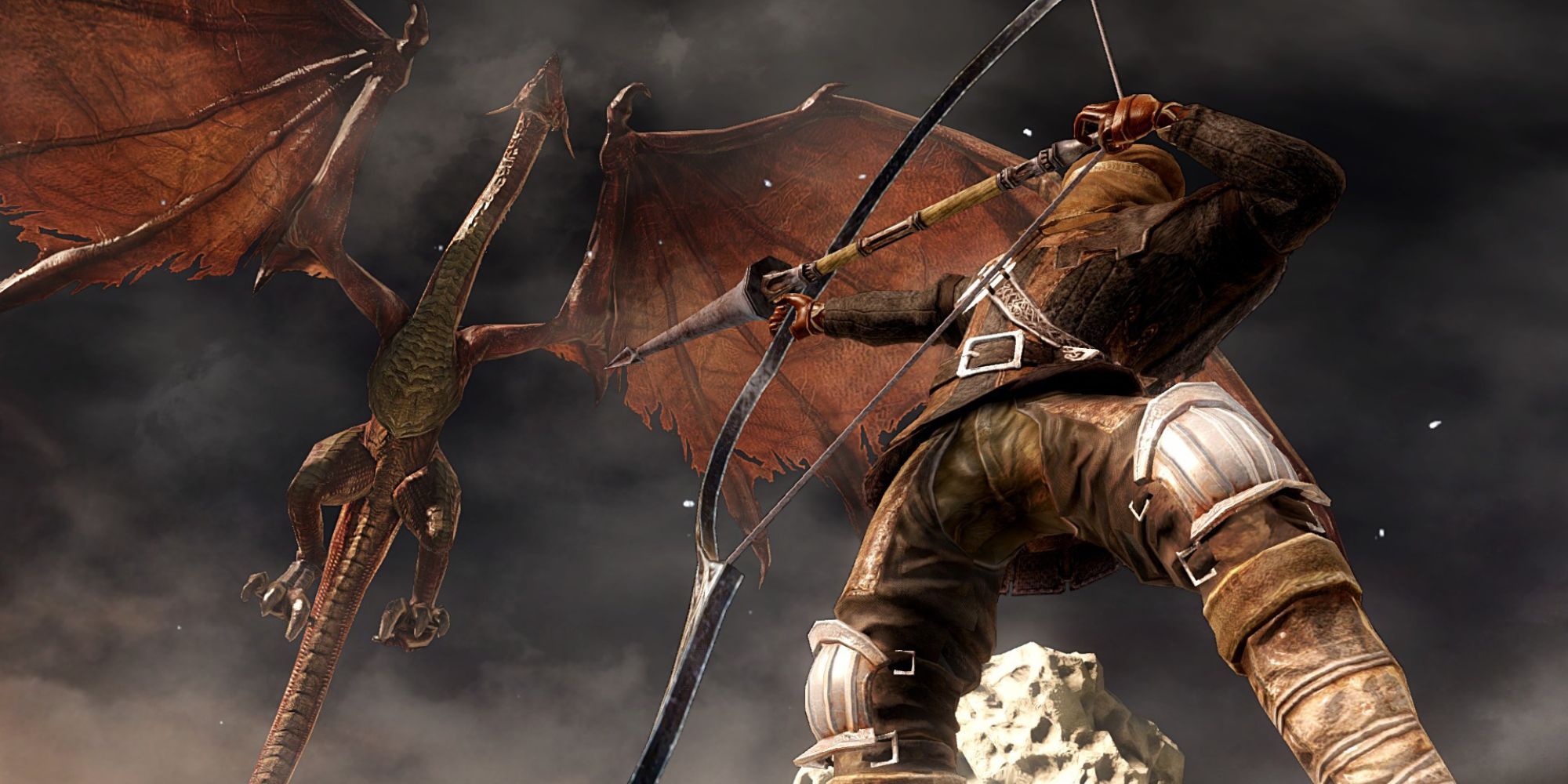 The Playable character shooting a dragon.