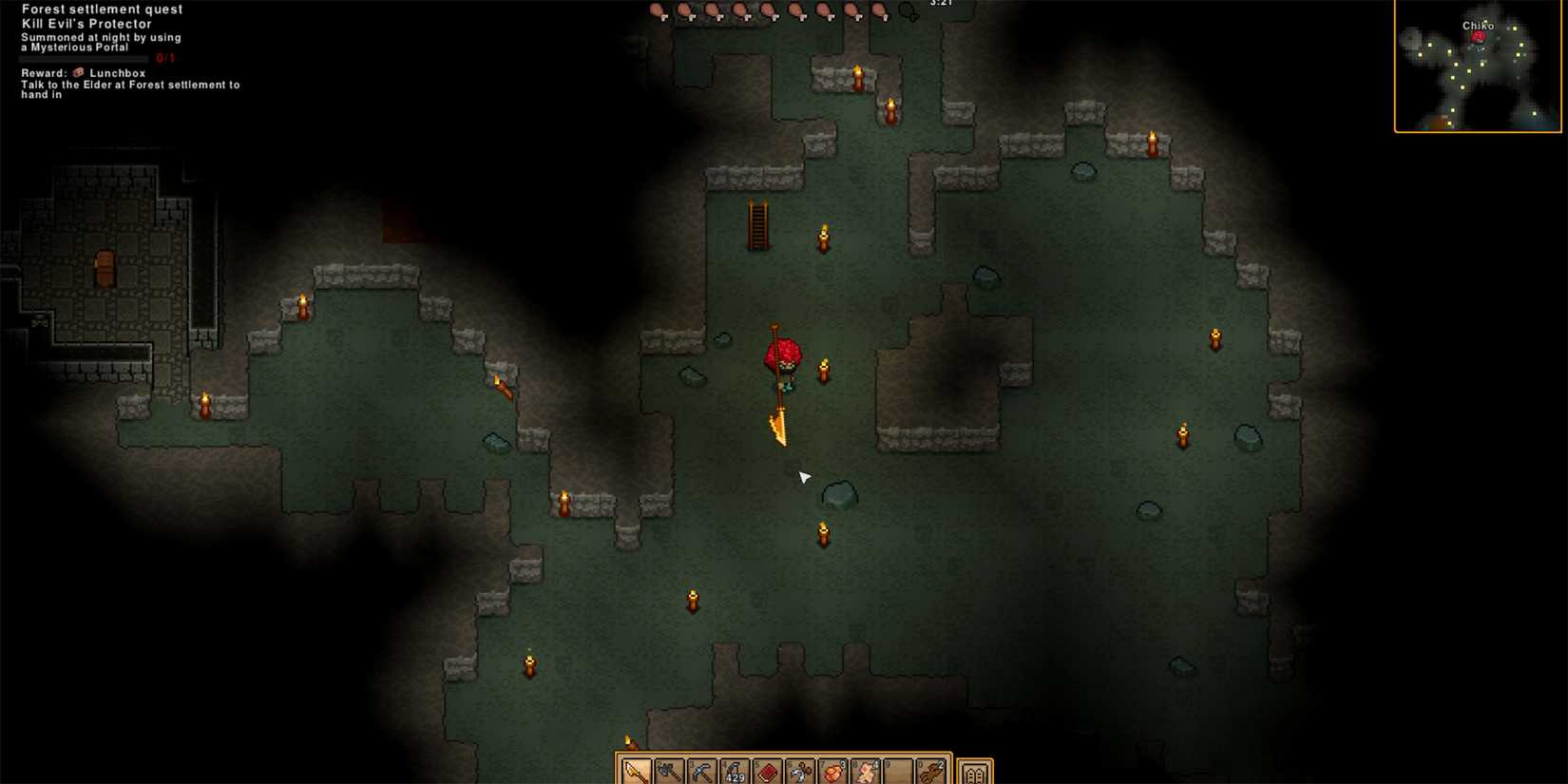 the player exploring the caves in necesse-1