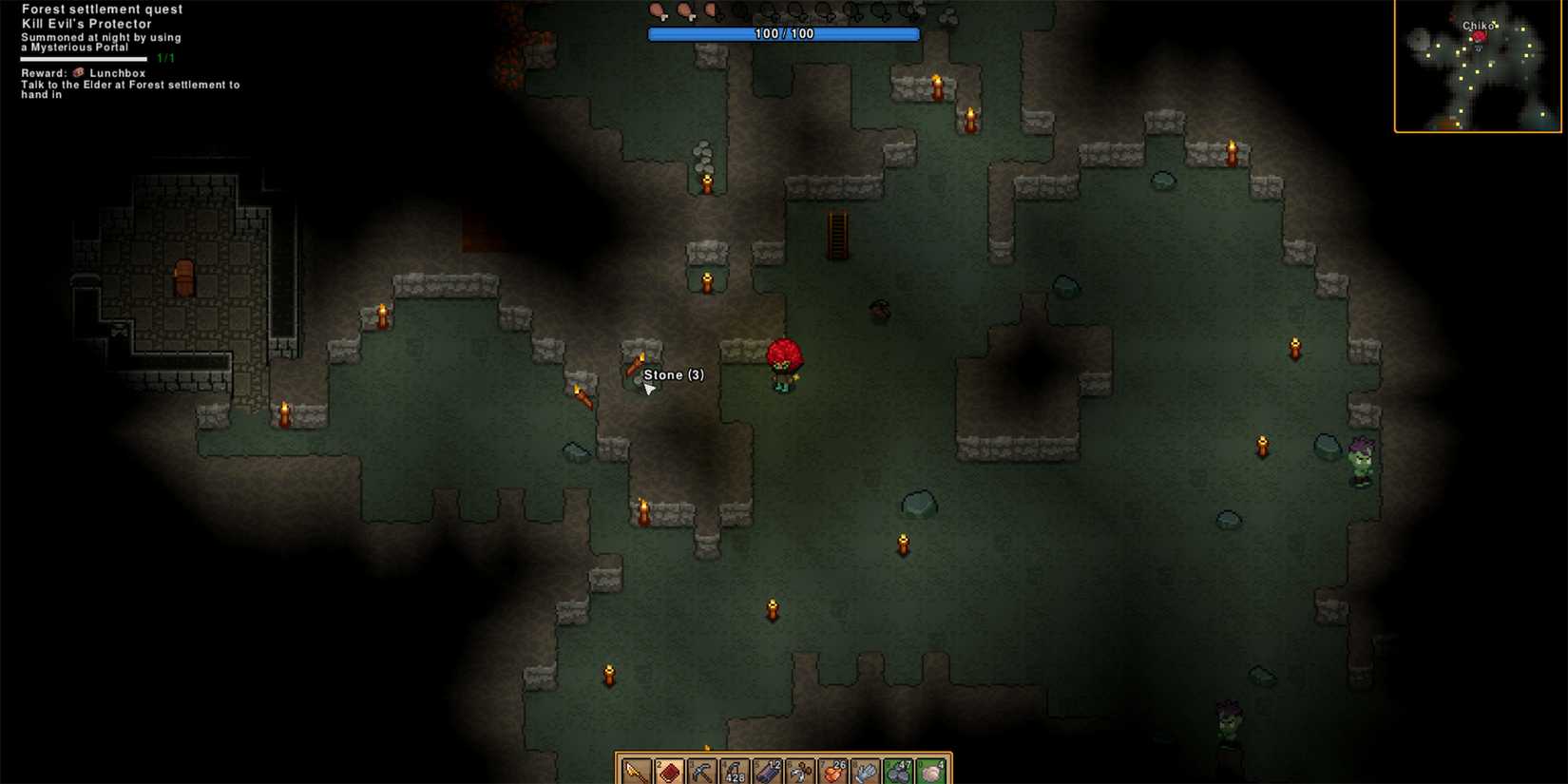 The player placing torches behind walls