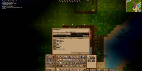 The player using the storage box context menu in necesse