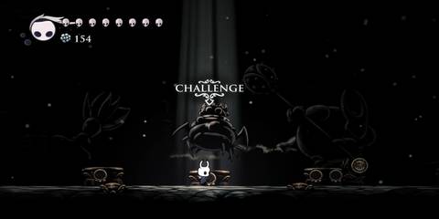 The Protagonist Of Hollow Knight Inspecting The Boss-Shaped Statues In The Game's Boss-Rush Area