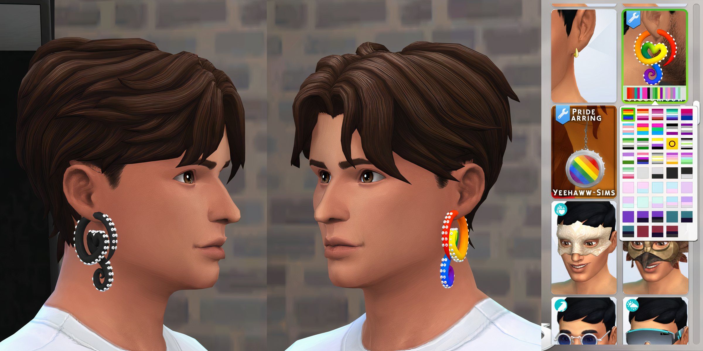 Bloom Ear Plugs with color patterns for LGBTQ+ Sims