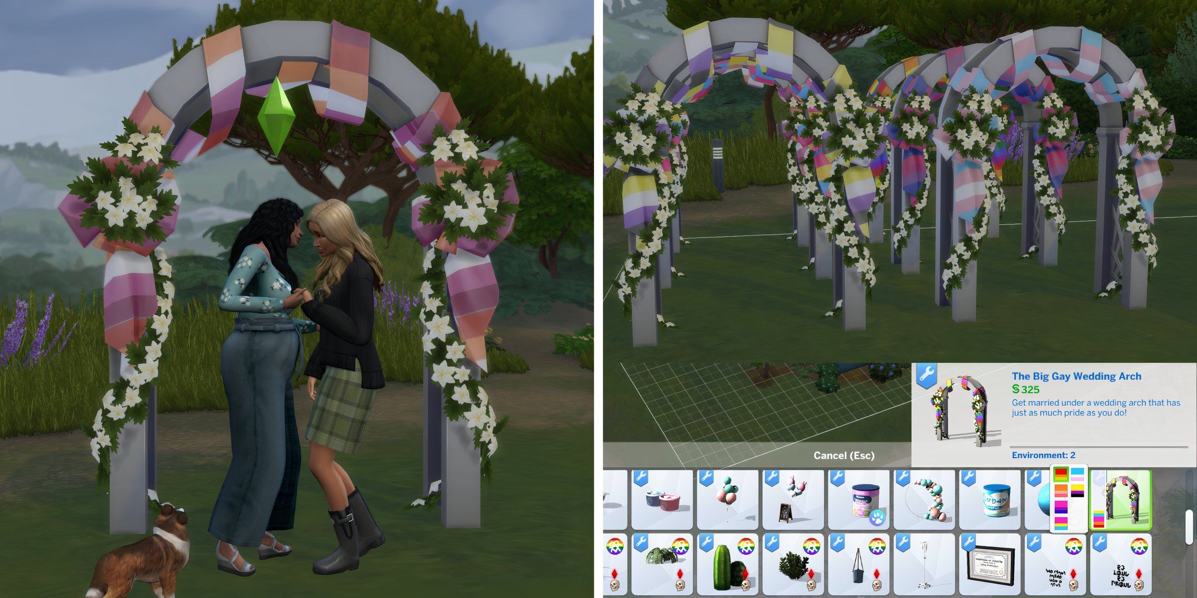 The Big Gay Wedding Arch item for LGBTQ+ Sims looking to get married