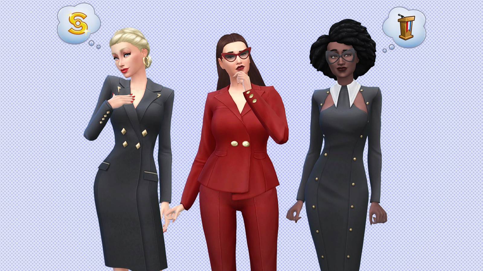 The Sims characters dot halftone background