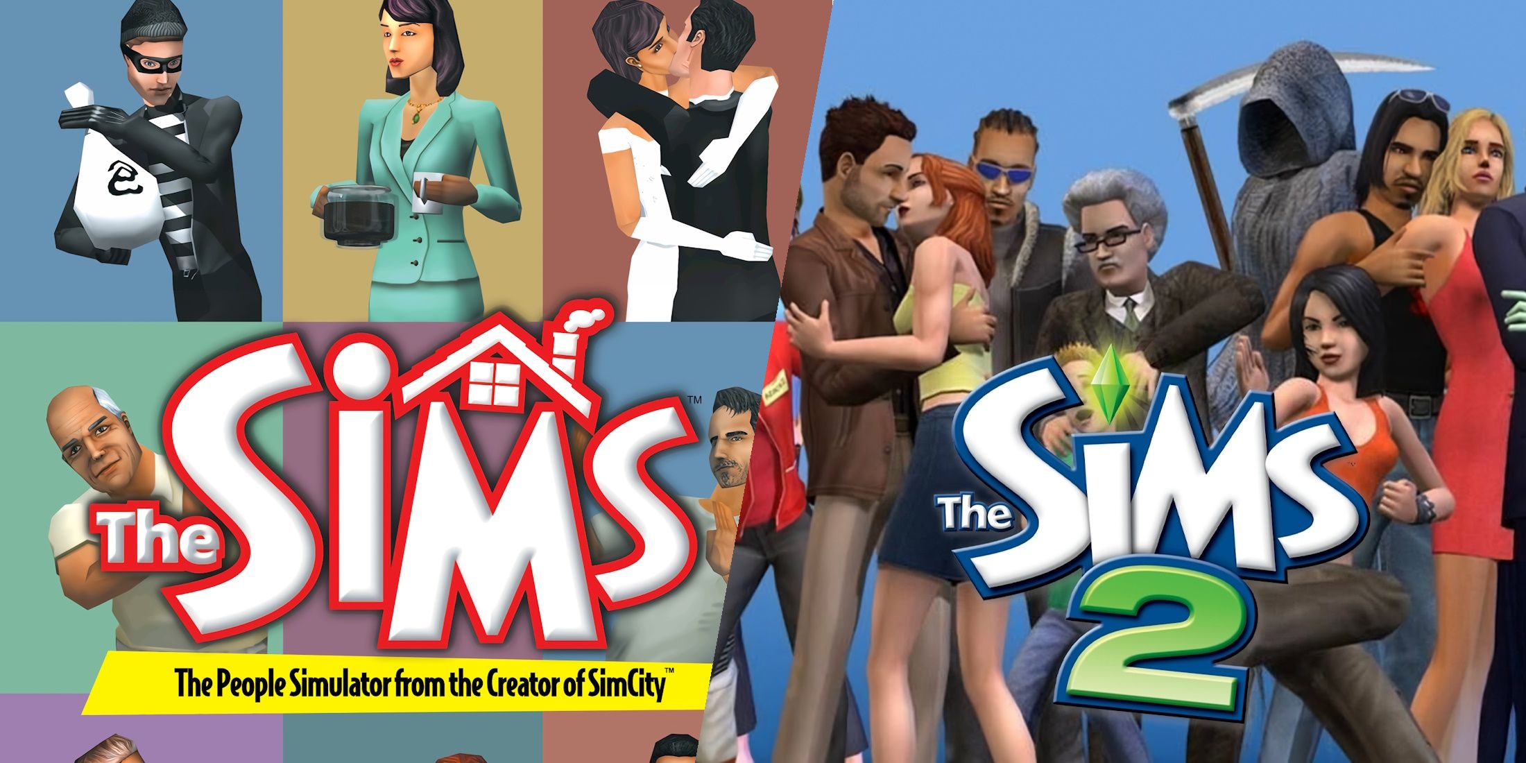 A side-by-side collage of the cover arts for The Sims and The Sims 2