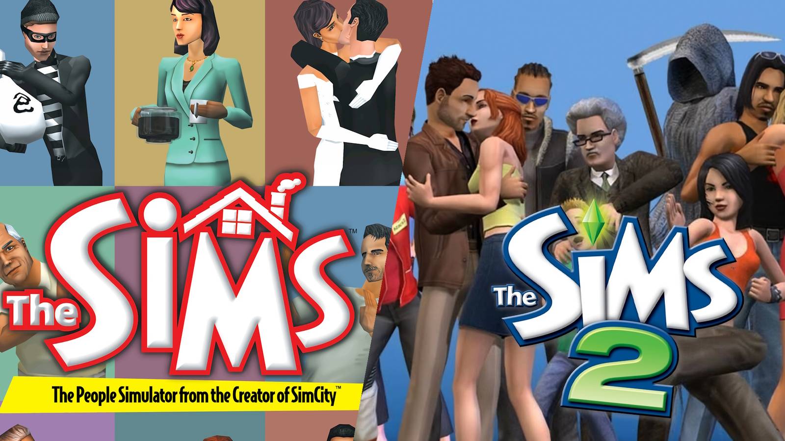 A side-by-side collage of the cover arts for The Sims and The Sims 2