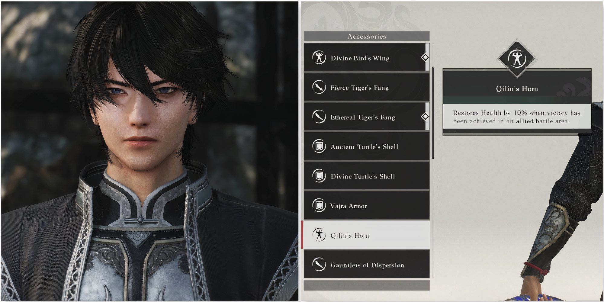 The Wanderer and Qilin’s Horn accessory in Dynasty Warriors Origins
