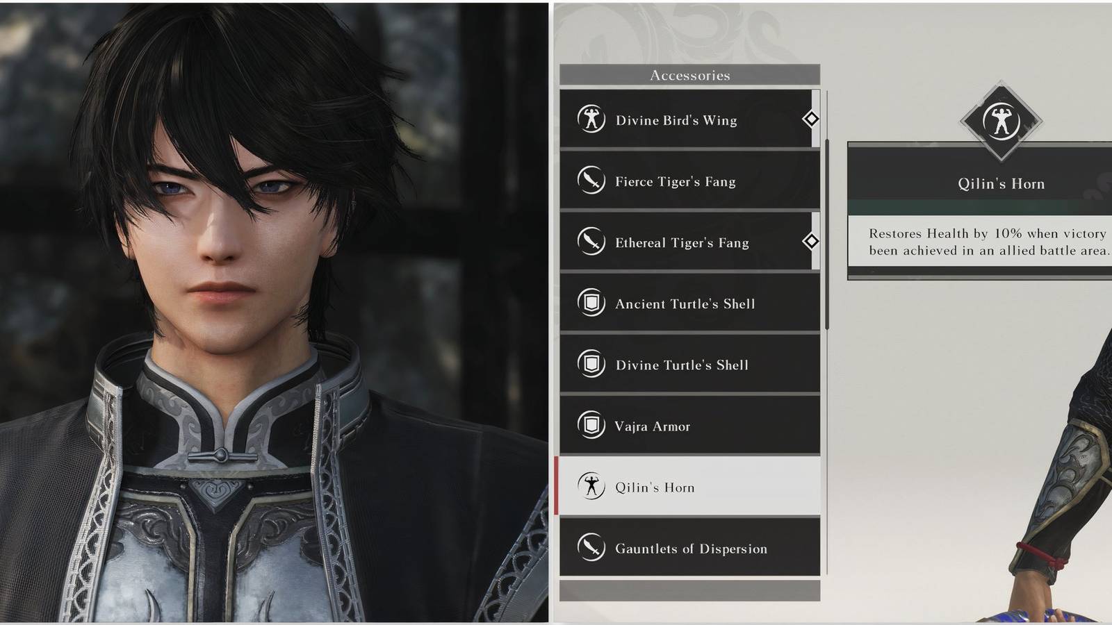 The Wanderer and Qilin’s Horn accessory in Dynasty Warriors Origins