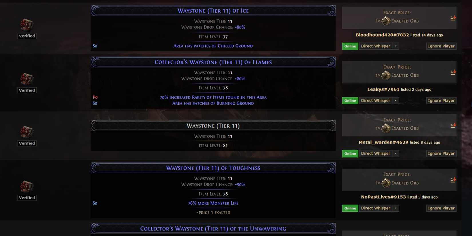 tier 11 waystones on sale in path of exile 2
