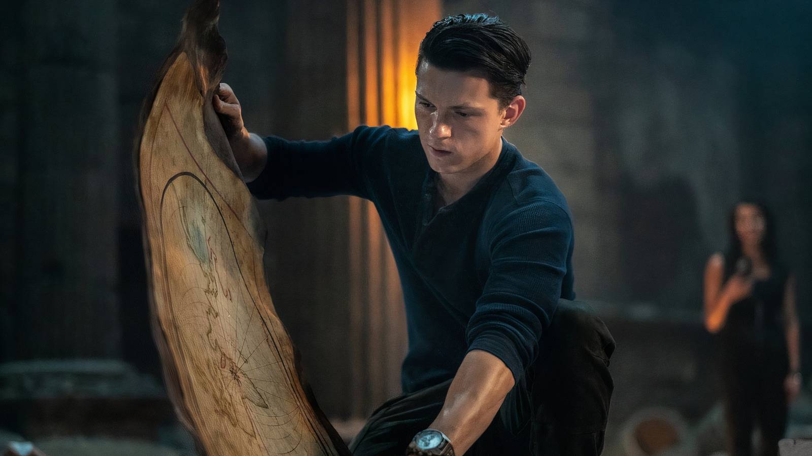 Tom Holland acting in Uncharted 