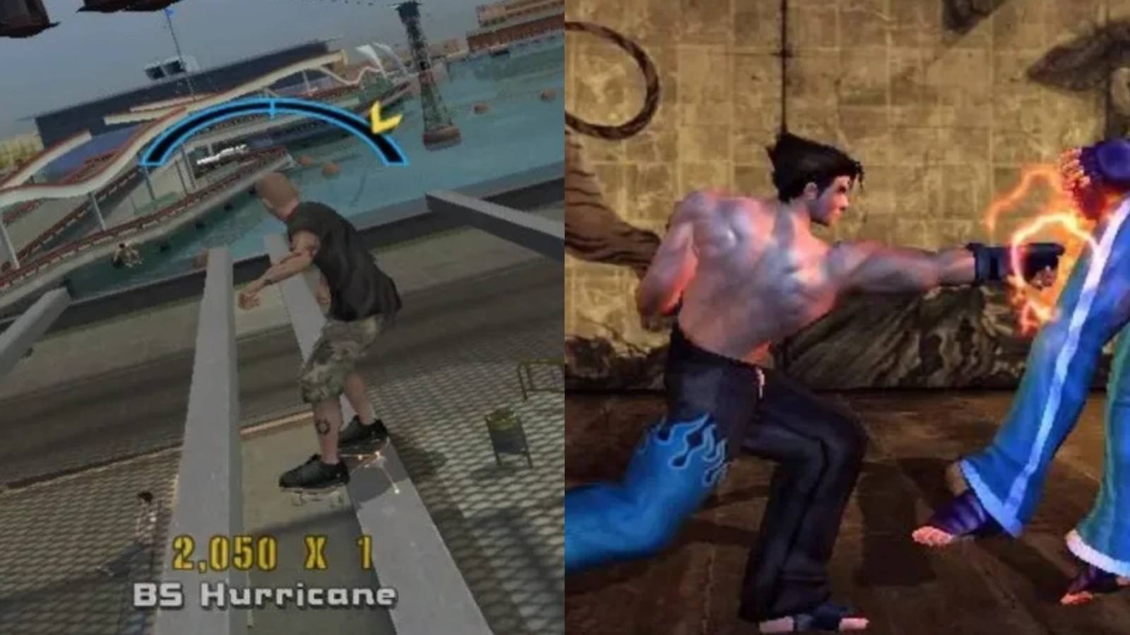 Tony Hawk's Underground 2 on the left and Tekken Tag Tournament on the right