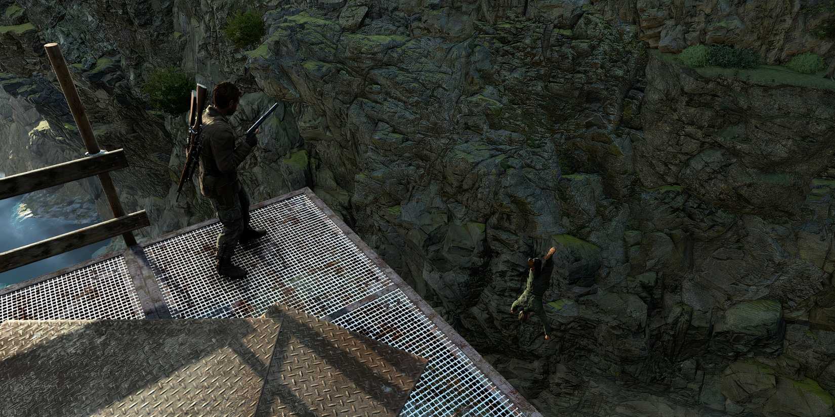 Tossing an enemy off a bridge in Sniper Elite Resistance