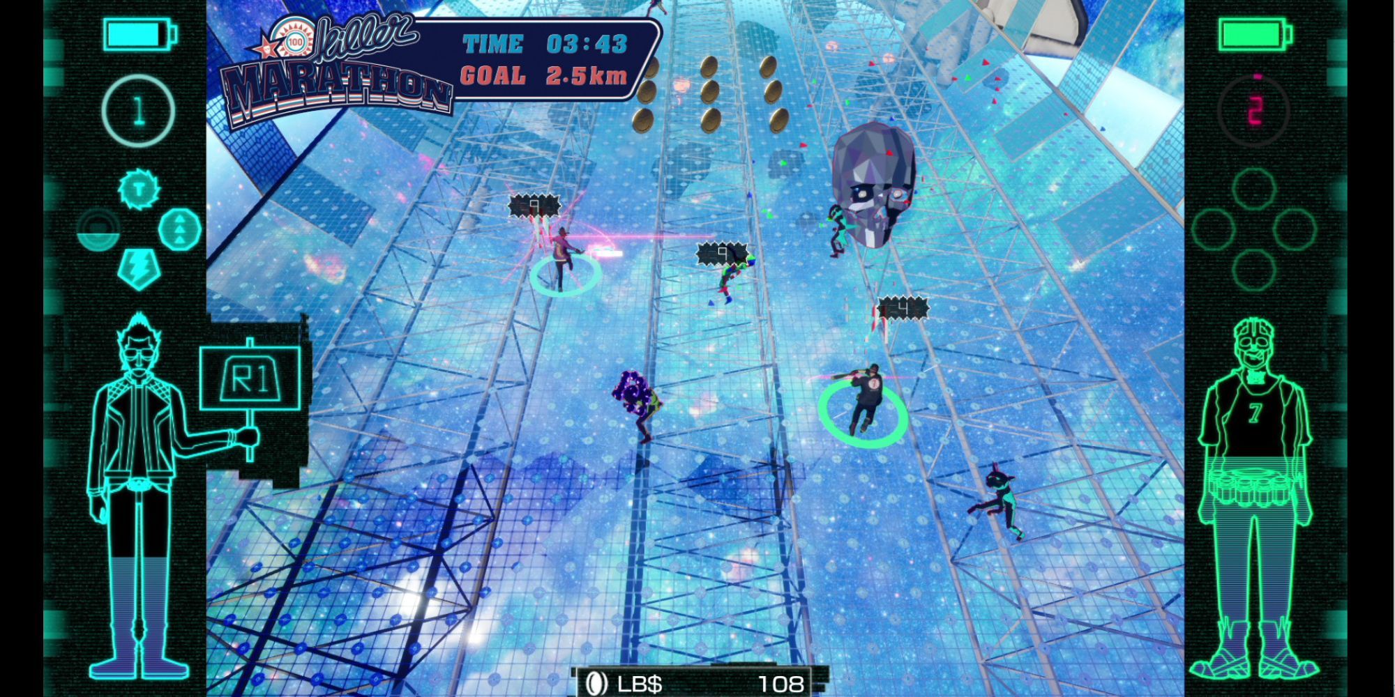 Travis and Badman defeating some enemies.