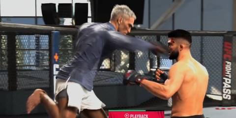 UFC 5 - Oliviera lands a superman punch off the cage