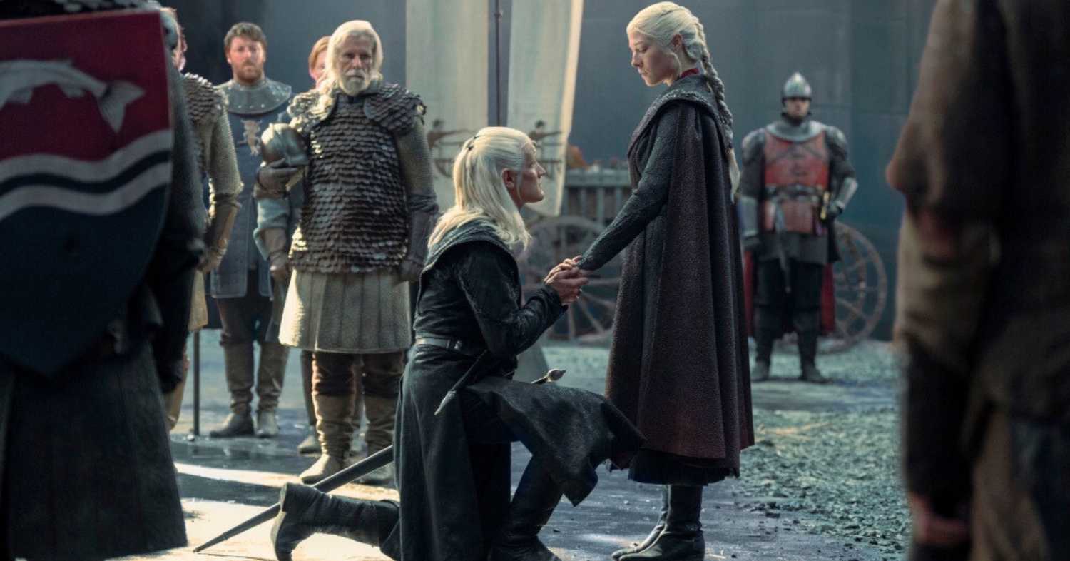 Daemon and Rhaenyra Targaryen in House of the Dragon season 2.