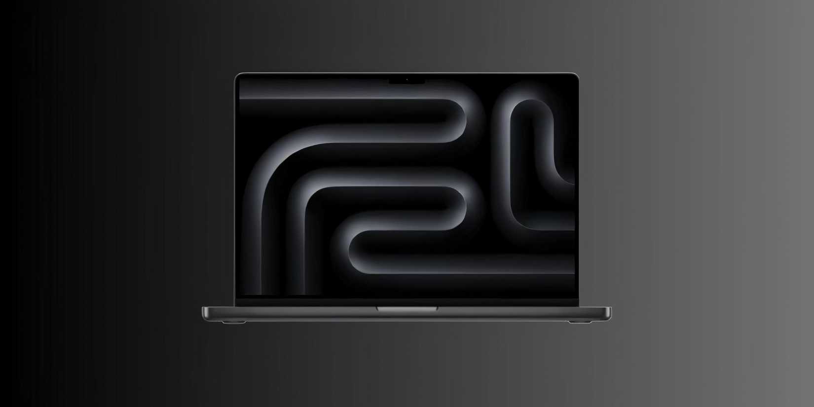 Stock image of the macbook pro m3 max on a gradient grey background.