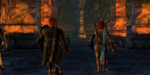 Oghren and the player walking away in Dragon Age: Origins