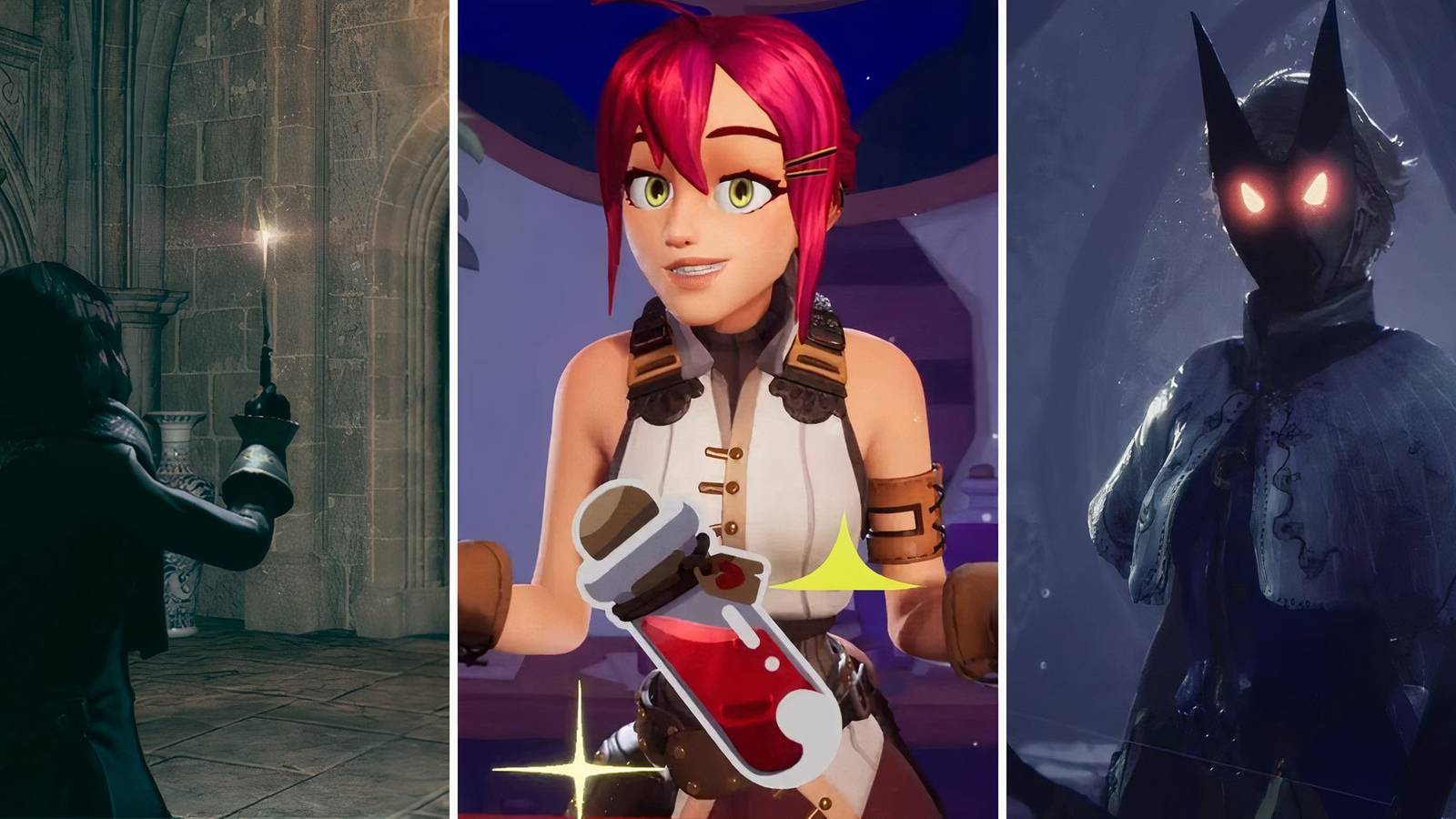 A grid showing the witch RPG games, Hogwarts Legacy, Potionomics, and Blacktail