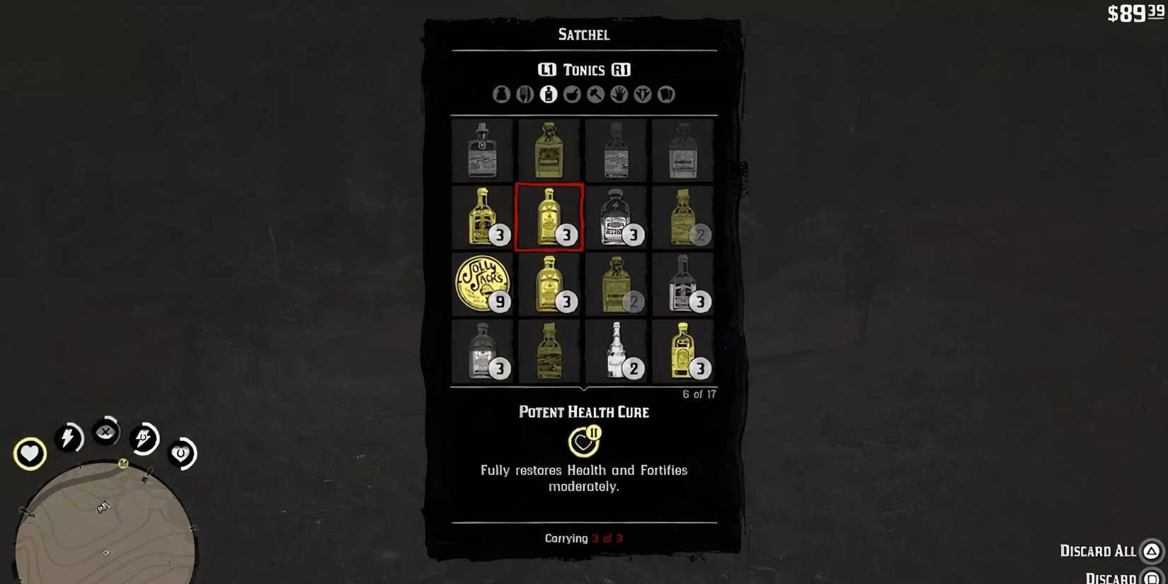 Tonics in Satchel in Red Dead Redemption 2