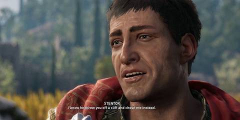 Stentor talking to the player in AC Odyssey