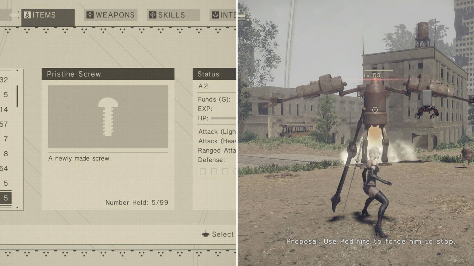 A Pristine Screw In The Inventory & A2 Facing A Golioth-Biped