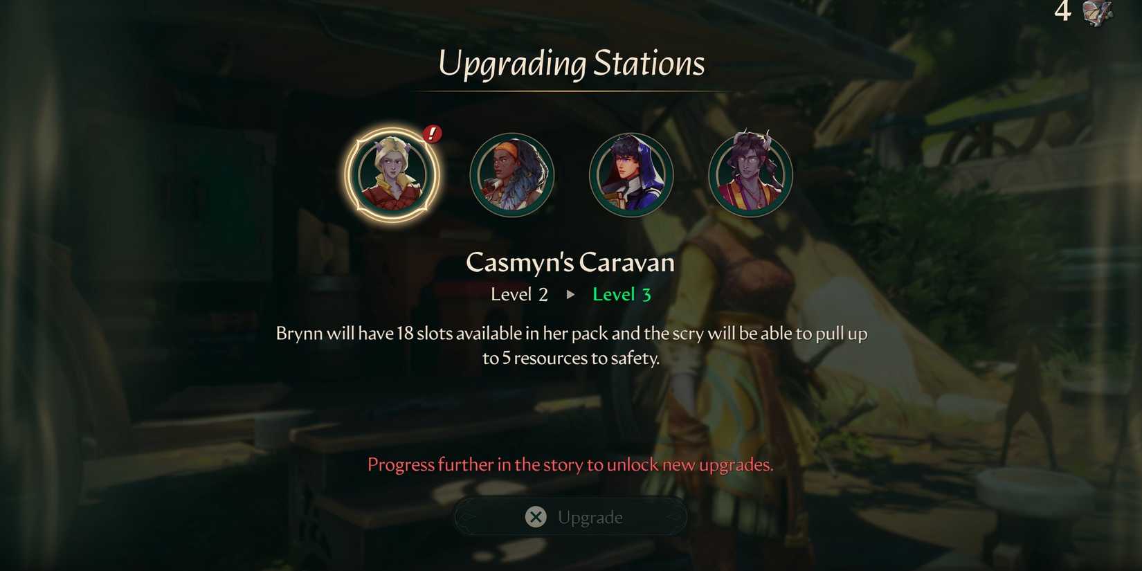 Upgrading the caravan in Eternal Strands