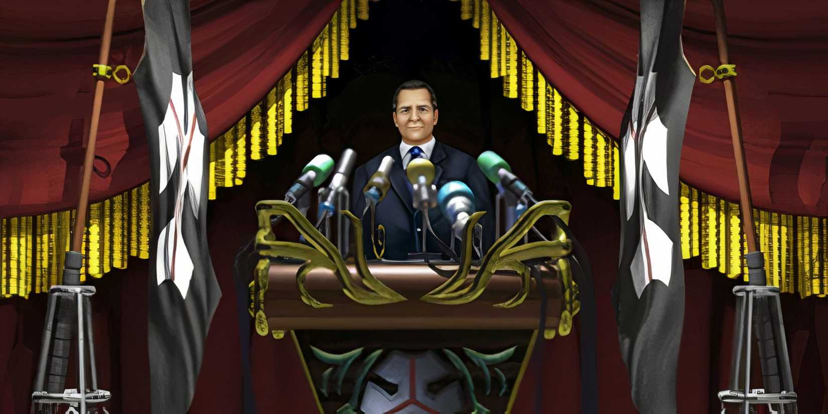 Vinzer Deling giving a speech in Final Fantasy 8