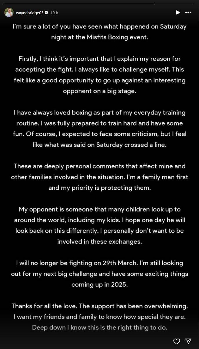 wayne bridge ksi dropout message