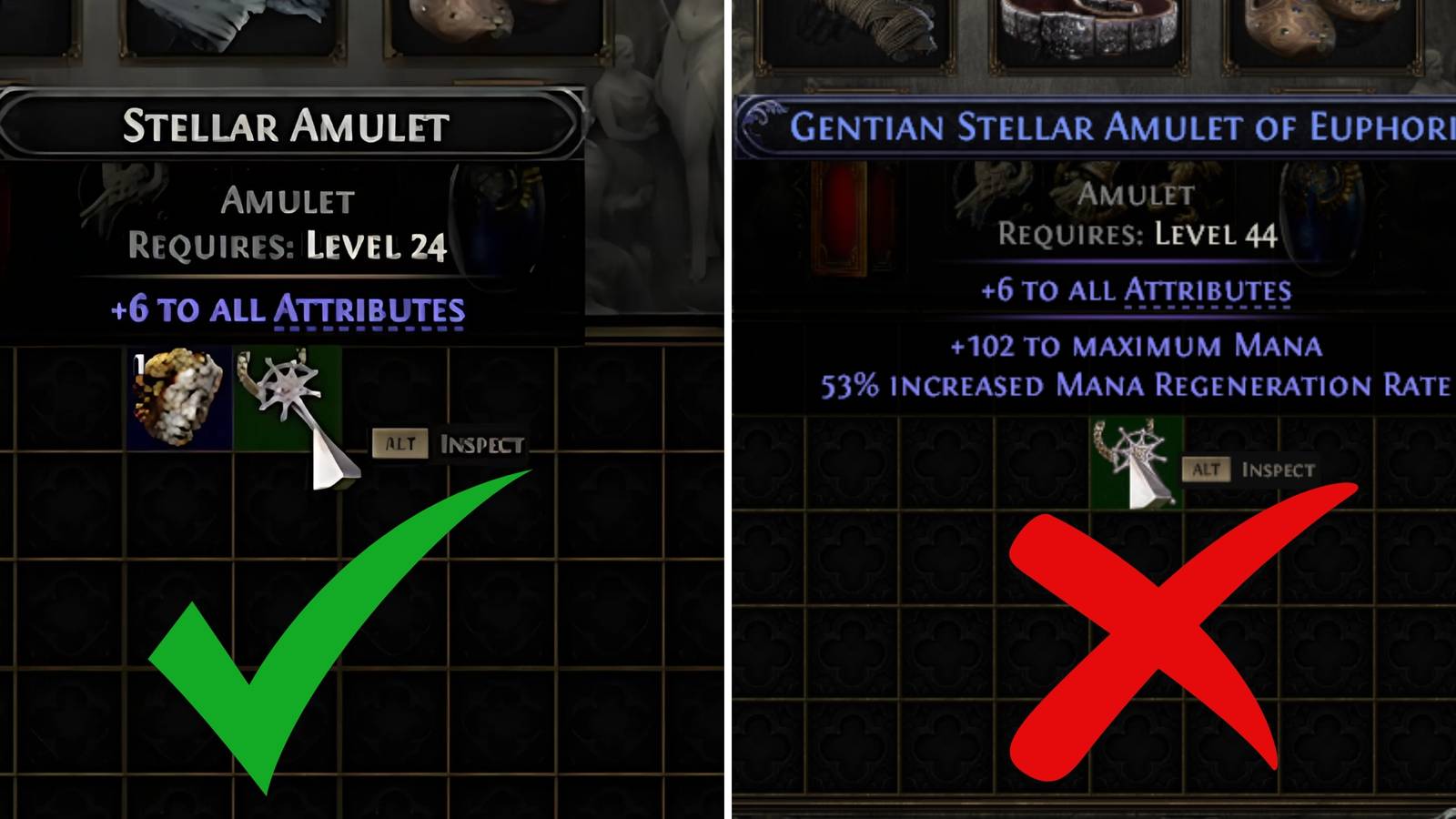 white vs blue stellar amulet in path of exile 2
