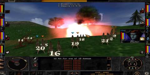 Wizardry 8 in combat with multiple enemies