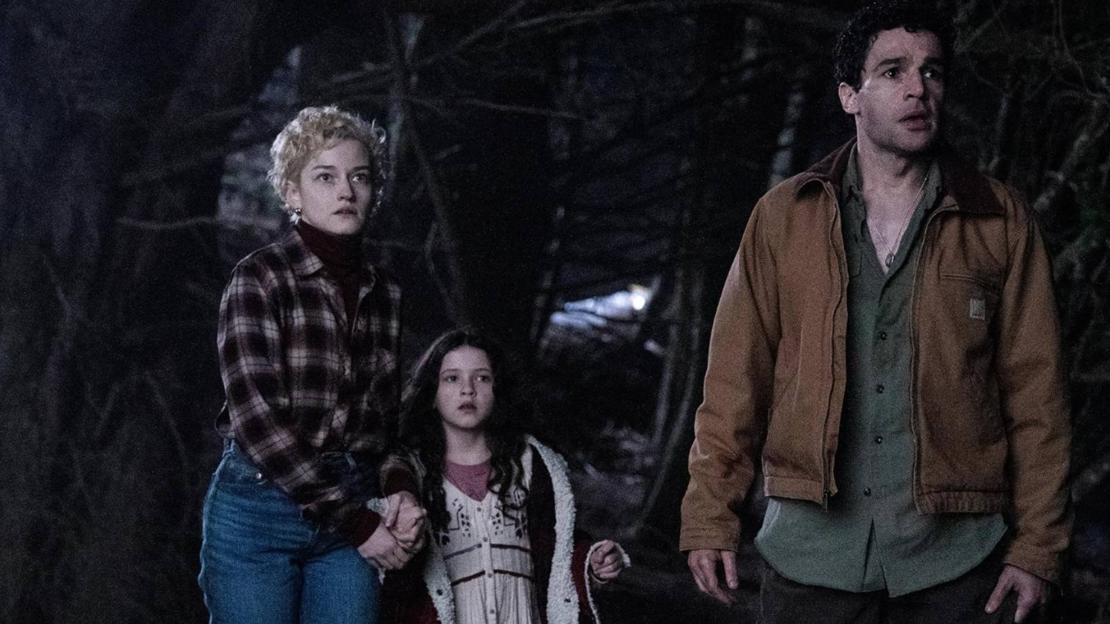 Julia Garner, Matilda Firth, and Christopher Abbott in Wolf Man
