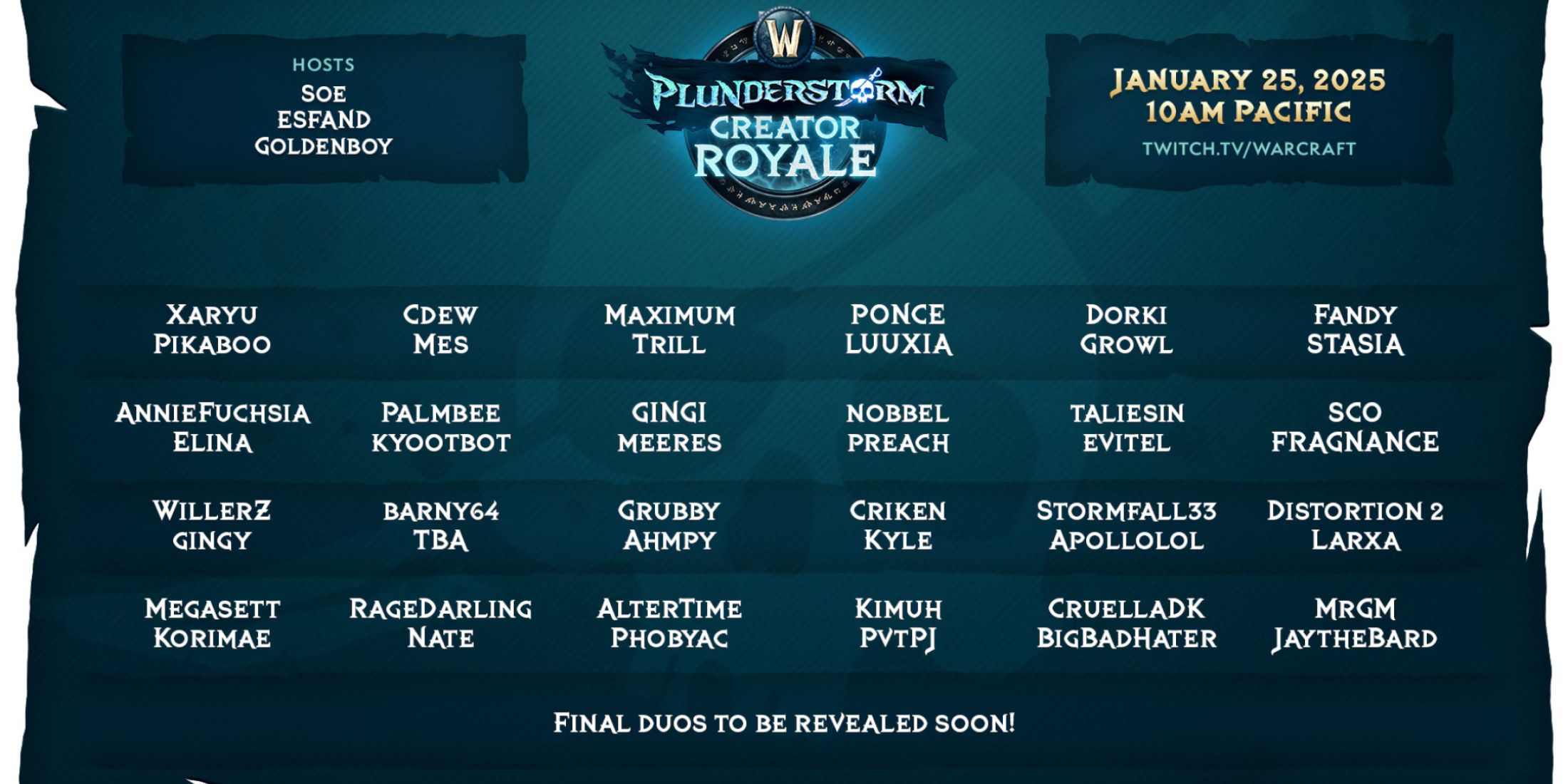 world of warcraft plunderstorm creator royale streamer teams