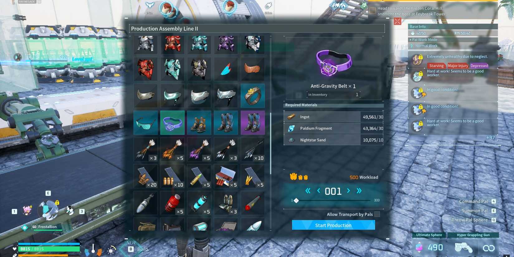 Palworld Anti-Gravity Belt crafting preview