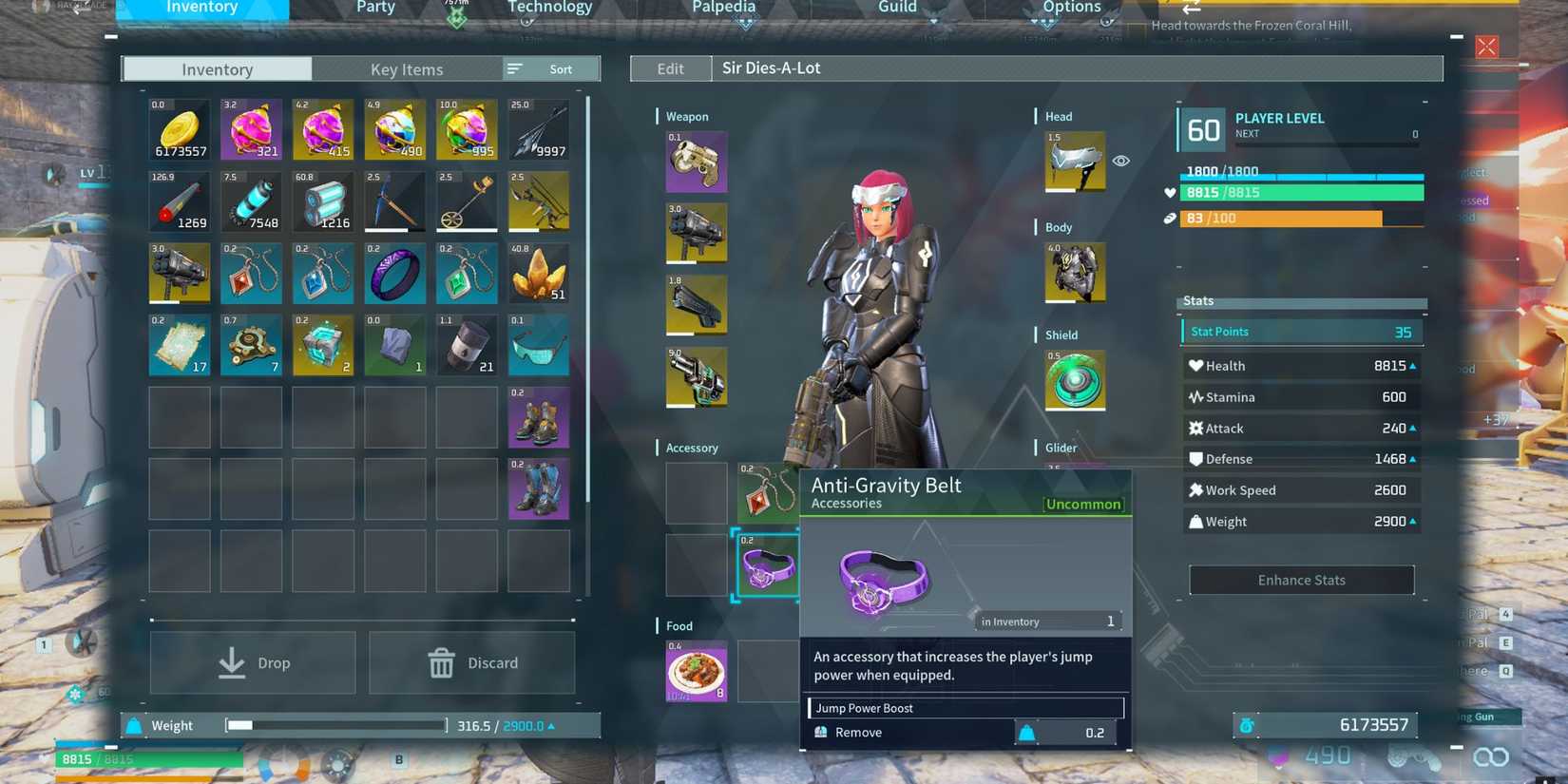 Palworld Anti-Gravity Belt equipping preview