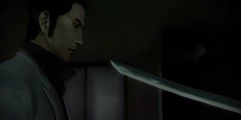 kiryu looking at a sword